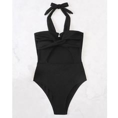 Off-The-Shoulder Swim Wear & Beachwear Black Female Bodysuit Swimsuit One Piece Summer Halter Neck Bodysuit In Solid Color, Chic Solid One Piece For Beach Season, Chic Backless Bodysuit For Beach Party, Halter Neck Bodysuit For Summer, Solid Halter Neck One Piece For Party, Solid Halter Neck One-piece For Party, Solid Color Halter Neck One-piece For Party, Chic One-piece Bodysuit For Vacation, Solid Color One Pieces For Summer Party