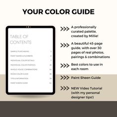 a tablet with the text your color guide on it and an arrow pointing to each other