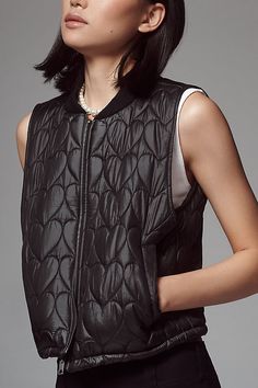 Polyester Front slant pockets Front zip Machine wash Imported | Heart Quilted Vest by Maeve in Black, Women's, Size: Medium, Polyester at Anthropologie Vest Black Outfit, Women's Winter Outfits, Warrior Queen, Sweater Season, Heart Quilt, Quilted Vest, Winter Outfits Women, 50 Fashion, Black Fits