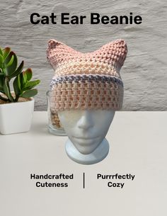 Introducing our adorable handmade Crocheted Cat Ear Beanies--purrfect for adding a touch of whimsy to your day! Each beanie is carefully crafted with 100% soft, durable acrylic yarn, making them cozy, lightweight, and ready to keep you snug in style. Whether you're looking to express your inner feline or just add some fun flair to your outfit, these cat ear beanies are made with love and joy in every stitch. Slip one on, and you'll be feline fabulous in no time! Great for chilly days, gifting, o Cat Ear Beanie, Ear Beanie, Yarn Making, Cat Eared Beanie, Crocheted Cat, Bonnet Crochet, Cat Ear, Crochet Cat, Handmade With Love