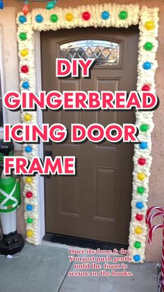 a gingerbread icing door frame with candy canes