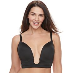 With an extra-low neckline and shoulder strap options, this women's full-figure plunge bra from Maidenform will prevent visibility under your topsÂ and dresses.Lightly lined cupsUnderwireStyle no. M2310Hook & eye closure Set includes: 1 plunge bra, 2 elastic shoulder straps, 1 clear halter strap, 1 elastic back strap and 1 low-back converter strapPadded cups sit on the outer area of the breast for light support and flawless appearance under low-cut tops and dressesLow-back converter all Low-cut Nursing Bra With Removable Pads, Padded Low-cut Nursing Bra, Black V-neck Bra With Removable Pads, Low-cut Nursing Bra With Medium Bust Support, Black V-neck Bra, V-neck Bra With Removable Pads, Fitted V-neck Nursing Bra, Fitted V-neck Nursing Bra With Removable Pads, V-neck Shapewear With Medium Bust Support