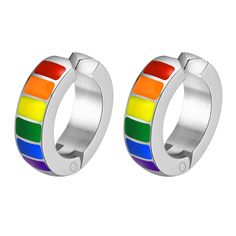 pair of multicolored stainless steel hoop earrings