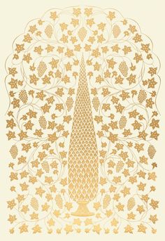 an intricate gold and white paper with the eiffel tower surrounded by leaves on it