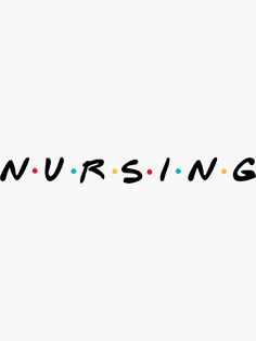 the word nursing written in black and multicolored letters on a white background with polka dots