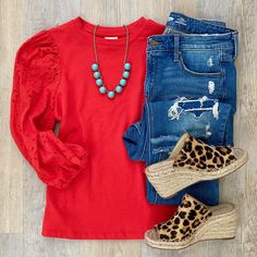 Leopard Print Shoes, Stitch Fix Outfits, Poppy Red, Print Shoes, Red Shirt, Spring Outfits Casual, Looks Style, Ponies, Outfits Casuales