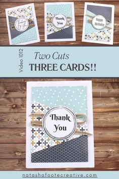 three cards with the words two cuts and thank you written on them