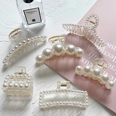 PRICES MAY VARY. Pearl Claw Clip Set： 6 pcs pearl hair claw clip. Pearl clips combination. Material: These Pearl hair claw clips are made of durable plastic and strong metal spring. Non- Slip design and strong enough to hold all your hair up. Size: Large hair claw clips , around 4.3 inch. Accurate size please refer to the third page. Design: Pearl hair clips are super elegant and delicate. Suitable for all ages and a variety of occasions. Application: Can use these pearl hair clips for holding y Pearl Clips, Hair Accessories Pearl, Pearl Accessories, Hair Claw Clips, Hair Accessories Clips, Pearl Hair Clip, Hair Clips Girls, Claw Clips, Fashion Hair Accessories