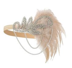 1920s Headband Costume Accessories with feather, beadings and headband chain Roaring 20s Accessories, Charleston Costume, Estilo Charleston, 20s Accessories, Great Gatsby Headpiece, Headband Costume, Flapper Accessories, 1920s Headband, Gatsby Headpiece