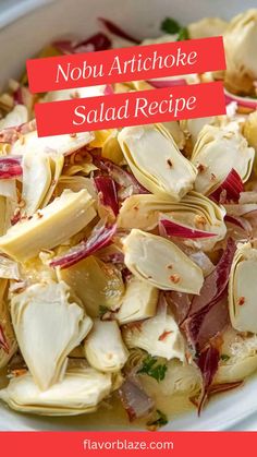 a white bowl filled with artichoke salad