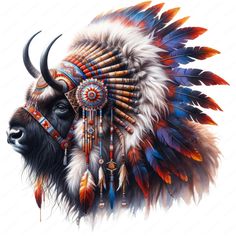 an animal with feathers on it's head is wearing a native american style headdress