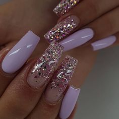 Lilac Nails, Purple Acrylic Nails, Summer Nail Art, Coffin Nails Long, Nail Designs Glitter, Sparkly Nails, Neon Nails, Coffin Nails Designs, Pretty Acrylic Nails