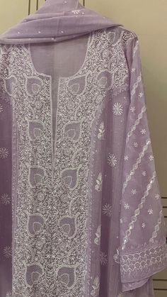 Pure mul chanderi kurta dupatta set collection embellished with pearl sequin n  cut dana work! Fancy Kurti, Dress Clothes For Women, Art Collection, Dress Outfits, Bathing Beauties, Womens Dresses, Pure Products, Purple, Clothes For Women