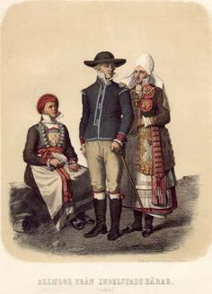 an old fashion picture of two men and a woman dressed in colonial clothing, standing next to each other