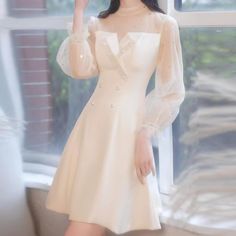 Sheer Mini Dress, Banquet Party, Polyester Dress, Mesh Dress, Fall Dresses, Elegant Woman, White Long Sleeve, Elegant Dresses, Graduation Dress