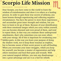 an article about scorpio life mission written in red and black ink on a yellow background