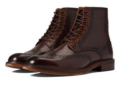 Steve Madden Harith - Men's Boots : Coffee : Look dapper as ever wearing the Steve Madden Harith Boots. Leather upper. PU insole and textile lining. Traditional lace-up closure. Stylish round toe silhouette. Rubber outsole. Imported. Measurements: Weight: 1 lb 1 oz Shaft: 6 in Product measurements were taken using size 9, width D - Medium. Please note that measurements may vary by size. Brown Snip Toe Boots With Brogue Detailing, Brown Brogue Snip Toe Boots, Brown Plain Toe Boots For Semi-formal Occasions, Semi-formal Brown Boots With Rubber Sole, Brown Leather-lined Semi-formal Boots, Brown Leather Sole Boots For Semi-formal Occasions, Semi-formal Wingtip Brown Boots, Brown Moc Toe Business Boots, Brown Moc Toe Boots For Business