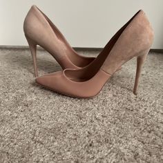 Beautiful New Never Worn Heels Chic Suede Court Shoes For Spring, Chic High Heel Suede Court Shoes, Pink Suede Heels With Pointed Toe, Chic Suede High Heels, Feminine Suede Pointed Toe Heels, Suede Heels With 4-inch Heel, Chic Synthetic Court Shoes With 4-inch Heel, Feminine High Heel Medium Width Heels, Pink Block Heels