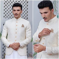 Men Prince Coat Premium Blended Fabric  Italian Thread  Simple & Decent Metal Buttons Finest Stitch Branded Design Custom Sizes are also available. Semi-formal Diwali Nehru Jacket, Traditional Cream Bandhgala For Groom, Traditional White Semi-formal Suit, Traditional Semi-formal Bandhgala With Pallu, Cream Bandhgala For Transitional Season, Semi-formal Lawn Suit With Long Sleeves, Cream Traditional Wear For Groom At Eid, Groom's Sherwani With Dabka Work, Nehru Jacket With Naqshi For Semi-formal Eid Occasions