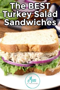 the best turkey salad sandwiches on a white plate