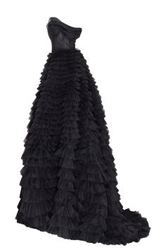 Spectacular frill-layered ball gown in black that will become a timeless wardrobe item. Featuring a one-shoulder heart-shaped neckline, a semi-transparent corset with lace-up closure on the back, and a stunning frill-layered volumetric maxi tulle skirt with a long train. Details: Material: Tulle Fabric Composition: 100% polyester Sleeves style: Sleeveless one-shoulder Silhouette: Princess dress Skirt length from waist: 115 cm Neckline: Heart-shaped neckline Back: Lace-up corset Built-in cups Lin Elegant Corset Dress With Ruffled Skirt For Evening, Black Organza Evening Dress With Ruffles, Black Fitted Ball Gown With Ruffles, Fitted Black Ball Gown With Ruffles, Black Fitted Ruffle Ball Gown, Black Ruffled Ball Gown For Party, Sleeveless Evening Corset Dress With Cancan, Sleeveless Corset Dress With Attached Cancan For Evening, Black Ruffled Gown For Wedding