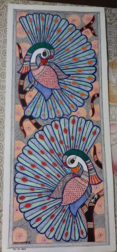 Kachni work in peacock painting Katchni Madhubani Art, Mithila Painting Peacocks, Madhubani Paintings Peacock Easy, Peacock Madhubani Painting, Madhubani Art Peacock, Madhubani Paintings Ideas Design, Madhubani Bags, Madhubani Art Easy