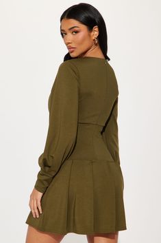 Available In Olive. Pleated Mini Dress High neckline Long puff sleeves Corset waist Pleated Back zipper Stretch Length = 33" Self: 95% Polyester 5% Spandex Lining: 100% Polyester Imported | Kiana Pleated Mini Dress in Olive Green size Medium by Fashion Nova Fitted Midi Dress With Elastic Sleeves For Date Night, Green Fitted Midi Dress With Elastic Sleeves, Fitted Green Midi Dress With Elastic Sleeves, Fitted Dresses With Elastic Sleeves For Date Night, Fitted Midi Dress With Gathered Sleeves For Fall, Fall Fitted Midi Dress With Gathered Sleeves, Fitted Green Dress With Elastic Sleeves, Fitted Long Sleeve Midi Dress With Structured Shoulders, Fitted Midi Dress With Structured Shoulders And Long Sleeves