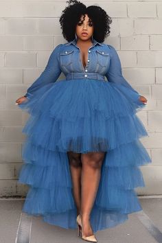 Xpluswear Design Plus Size Daily Blue Tiered Tencel Denim Two Piece Skirt Sets [Pre-Order] Denim Themed Party Outfit Women, Women Birthday Outfit Ideas, Western Birthday Outfit Women, Cruise Outfits For Women Plus Size, Winter Blue Dress, Denim And Pearls Outfits, Denim And Diamonds Party Outfit, Plus Size Going Out Outfits, Denim Two Piece