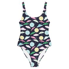 This Beach Umbrella Party Coastal Preppy one-piece swimsuit is perfect for having FUN by the sea, or happily swimming laps at the pool! This one-piece swimsuit for all figures will bring out your best features while you enjoy the smooth fabric and the flattering design relaxing under your favorite beach umbrella. Perfect for a bachelorette party, birthday gift, mother's day gift, honeymoon swimsuit, vacation swimsuit, and bridesmaid gift! *Please see the side by side Happy Fun Shop measurement chart comparison with J.Crew's swimwear chart measurements to better help you find your Happy Fun Shop swimwear size. * 82% Polyester, 18% Spandex * Fabric weight: 6.78 oz/yd² (230 g/m weight may vary by 5% * Chlorine-resistant fabric * Cheeky fit with a scoop neckline and a low scoop back * Zig-zag Beachy Printed One Piece For Swimming, Beachy Printed One-piece Swimsuit, Printed Bodysuit For Pool And Beach Season, Sleeveless Swimwear With Upf 50+ For Pool, Printed Bodysuit For Beach Season, Beachy Printed Bodysuit For Pool, Beachy Printed Bodysuit For The Pool, Playful Sleeveless Swimwear With Uv Protection, One-piece Pool Bodysuit For Vacation