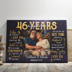 a large canvas with the words 46 years and an image of a man and woman