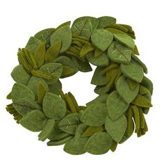 a green wreath with leaves on it