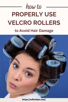 a brunette woman in velcro rollers Best Hair Rollers, Hair Rollers Tutorial, Velcro Hair Rollers, Hair Stules, Blowout Hair Tutorial, Grey Hair Care, Velcro Rollers, Hot Rollers Hair, Best Hair Oil