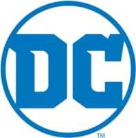 the dc logo is shown in blue and white