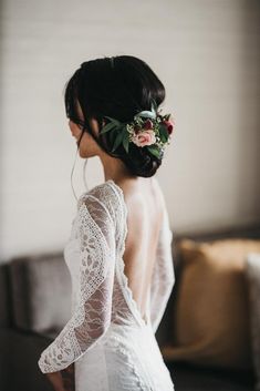 a woman wearing a white dress with flowers in her hair and text that reads, when you know you've found the one