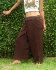 "Special Express Shipping Offer For: The United States of America, UK, Germany, France and most of Europe, Most of Australia and many other countries. Please contact us for more information and we will check, if the Express Shipping is available for your country and area. The shipping will take 3 - 5 working days. - Original Thai Fisherman Pants - Made of 100% superior quality cotton You can use this thai pants for all sorts of activities such as relaxing on the beach or at home, Massage, Sauna, High Waist Brown Cotton Harem Pants, High-waist Cotton Harem Pants In Brown, High Waist Loose Fit Cotton Capris, Brown High Waist Yoga Pants, Fitted Solid Color Cotton Harem Pants, Fitted Cotton Harem Pants In Solid Color, Fitted Solid Cotton Harem Pants, Solid Non-stretch Cotton Yoga Pants, Brown Full Length Yoga Pants