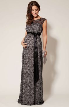 Daisy Maternity Gown Long Black and Silver by Tiffany Rose Elegant Black Maternity Evening Dress, Black Scalloped Lace Maxi Dress For Party, Lace Maxi Maternity Dress, Floor-length Lace Maternity Dress, Elegant Maternity Wedding Dress With Lace Trim, Elegant Wedding Maternity Dress With Lace Trim, Elegant Maternity Lace Dress With Lace Trim, Elegant Maternity Lace Dress, Elegant Lace Maternity Wedding Dress