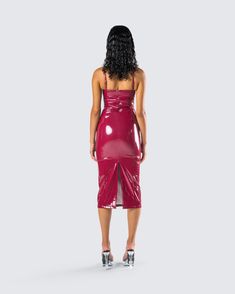 You won’t need to cook or clean to get a ring in this dress 😏 Made from patent polyurethane and complete with a midi-length and lined bust cups - this burgundy midi dress will have you lookin' and feelin' better than everyone ❤️ Burgundy Knee-length Midi Dress For Date Night, Luxury Red Silk Midi Dress, Red Bodycon Midi Mini Dress, Red Satin Midi Slip Dress, Luxury Red Midi-length Dress, Red Bodycon Midi-length Mini Dress, Burgundy Midi Dress, Cargo Pant, Dresses Xs