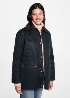 Long waxed effect parka - Teen | MANGO USA Women's Winter Coats, Coat For Women, Utility Jacket With Corduroy Collar For Work, Winter Cotton Utility Jacket With Buttons, Cotton Outerwear With Buttoned Pockets For Fall, Fall Outerwear With Buttoned Pockets And Fold Down Collar, Fall Cotton Outerwear With Buttoned Pockets, Classic Outerwear With Corduroy Collar For Fall, Fall Utility Outerwear With Corduroy Collar