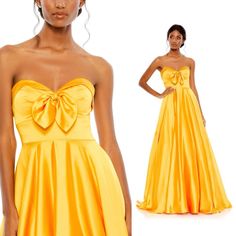 Mac Duggal Strapless Sweetheart Long Ball Gown, Size 10 In Marigold. $398 * Lining And Shape Is In Perfect Condition! I Just Didn't Fluff It Fully! * New With Tags - Has Some Runs (See Photos For Reference) - Missing One Of Ribbon Hanger Ties (On Inside) Measurements (All Approx) : 17" Waist, 18" Chest (At Widest) #0904clos3.10- - Strapless - Sweatheart Neckline With Front Bow And Fold And Ruching Detail - Wide Waistband - Back Zip Closure - Style #67995 Mac Duggal Dresses, Mac Duggal, Wide Waistband, Size 10, Ball Gowns, Maxi Dress, Womens Dresses, 10 Things, Women Shopping