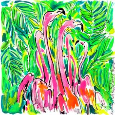 an image of pink flamingos in the jungle