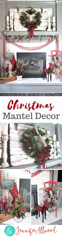 christmas mantel decor with red and green decorations