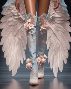 I need shoes 🎀  .  .  .  .  .  .  .  .  .  .  .  .  .  .  .  .  .  .  .  (Ai, shoes, heels, boots, ethereal, wings, lace, blue, white, princess core, stylish, couture, ribbon, bows, coquette, dollatte, fairy core, runway, fashion) Character Design Ideas, Old Style, Fashion Pieces, Clothes Ideas