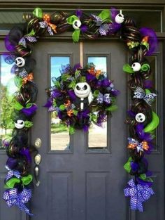 a facebook page with a halloween wreath on the front door and an image of jack skelling