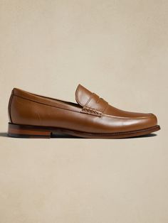 Leather Penny Loafer | Banana Republic Factory Classic Dress Shoes With Rubber Sole For Semi-formal, Classic Wingtip Dress Shoes, Classic Semi-formal Dress Shoes With Rubber Sole, Classic Almond Toe Dress Shoes With Goodyear Welt, Classic Almond Toe Oxfords For Business Casual, Classic Oxfords For Business Casual With Goodyear Welt, Classic Goodyear Welted Dress Shoes For Business Casual, Timeless Slip-on Dress Shoes For Semi-formal Occasions, Classic Monk Strap Slip-on Shoes For Work