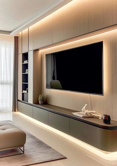 modern living room with large flat screen tv