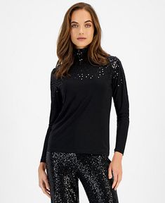 Anne Klein Women's Sequinned Turtleneck Top - Macy's Turtleneck Top, Turtle Neck Top, Anne Klein, Shirts Tops, Knitwear, Pick Up, In Store, Buy Online, Turtle Neck