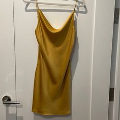 Purchased From Shop Planet Blue - Never Been Worn. Fits True To Size And Hits Me Mid Thigh (I Am 5’5) Has A Beautiful Subtle Cowl Neck. Elegant Yellow Mini Dress With Spaghetti Straps, Chic Gold Silk Mini Dress, Fitted Gold Silk Mini Dress, Yellow Silk Dress For Night Out, Chic Yellow Slip Dress For Night Out, Chic Yellow Silk Mini Dress, Spring Gold Silk Mini Dress, Gold Silk Mini Dress For Spring, Fitted Sleeveless Silk Dress For Brunch