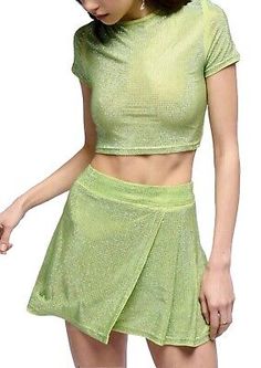 Akira S Green Crystal Rhinestone Green S/S Crop Top Skort Set Costume 80’s Fairy  | eBay Punk Colorful, Skort Set, Green Crop Top, Holiday Events, Green Crystal, Green Crystals, Crystal Rhinestone, Pleated Skirt, Retro Fashion