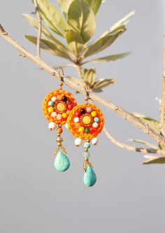 Bohemian Orange Beaded Earrings For Gifts, Bohemian Fair Trade Adjustable Beaded Earrings, Artisan Multicolor Earrings For Summer, Bohemian Dangle Beaded Earrings With Natural Stones, Handmade Artisan Beaded Earrings For Summer, Vibrant Multicolor Handmade Jewelry, Handmade Bohemian Beaded Earrings With Adjustable Fit, Handmade Colorful Earrings For Crafting, Handmade Colorful Beaded Earrings For Summer