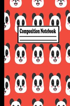 a red background with pandas and the words composition notebook written in black on it